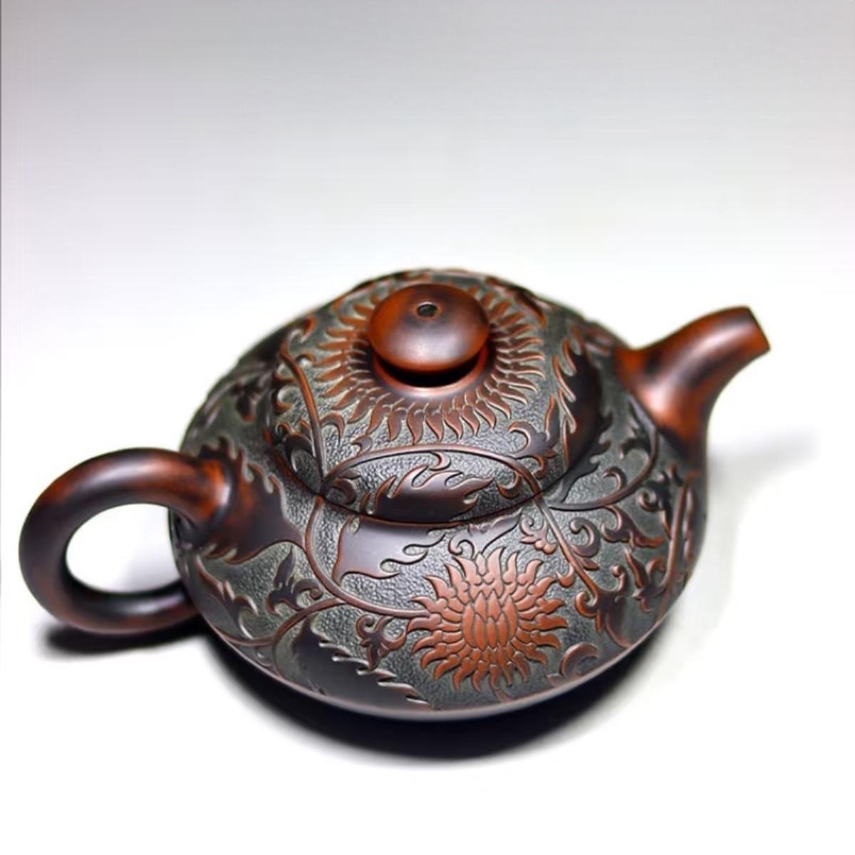 Handmade Nixing clay teapot, Full Bloom style - artisan pottery from Qinzhou, China
