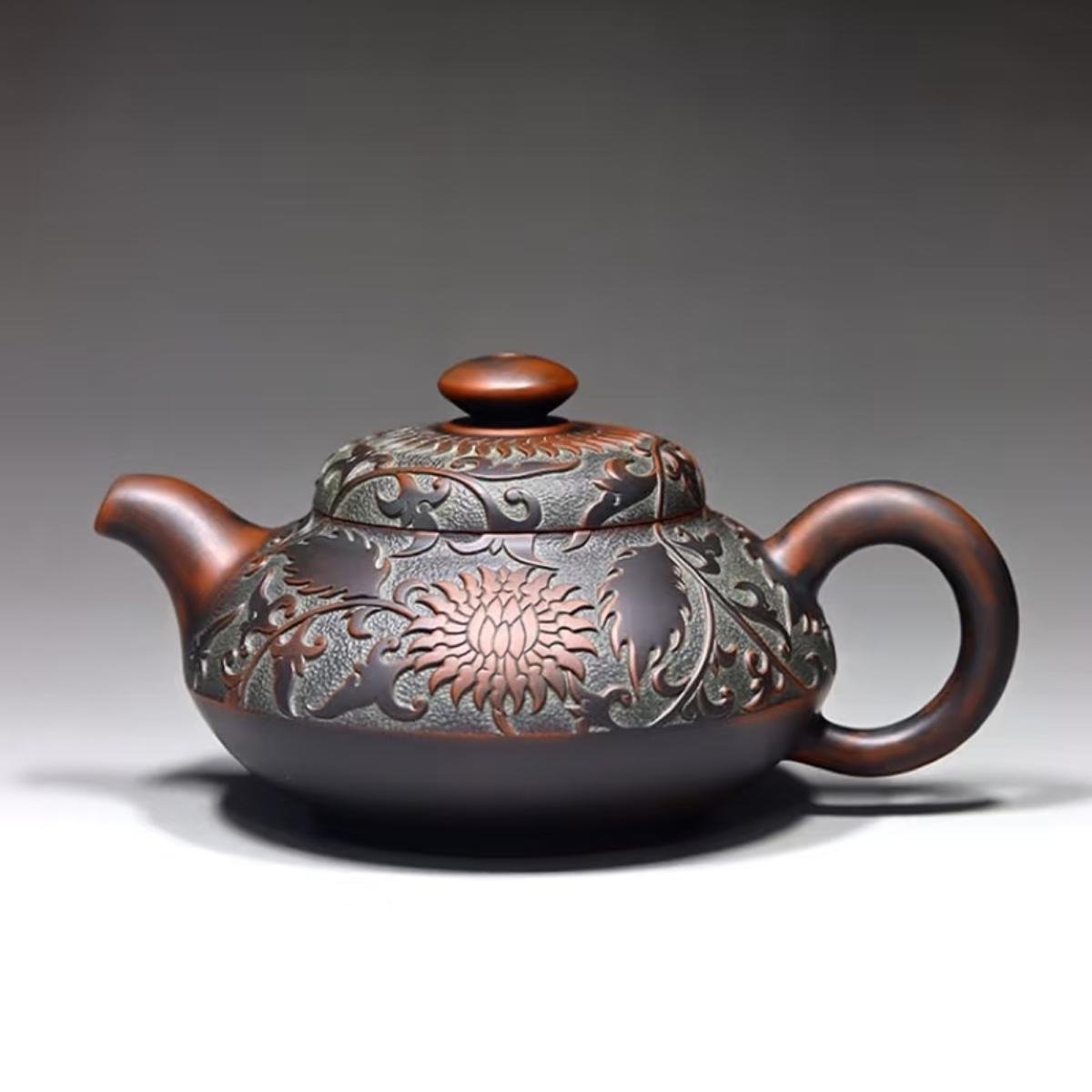 Hand-carved Nixing clay teapot, Full Bloom style - product detail view 2