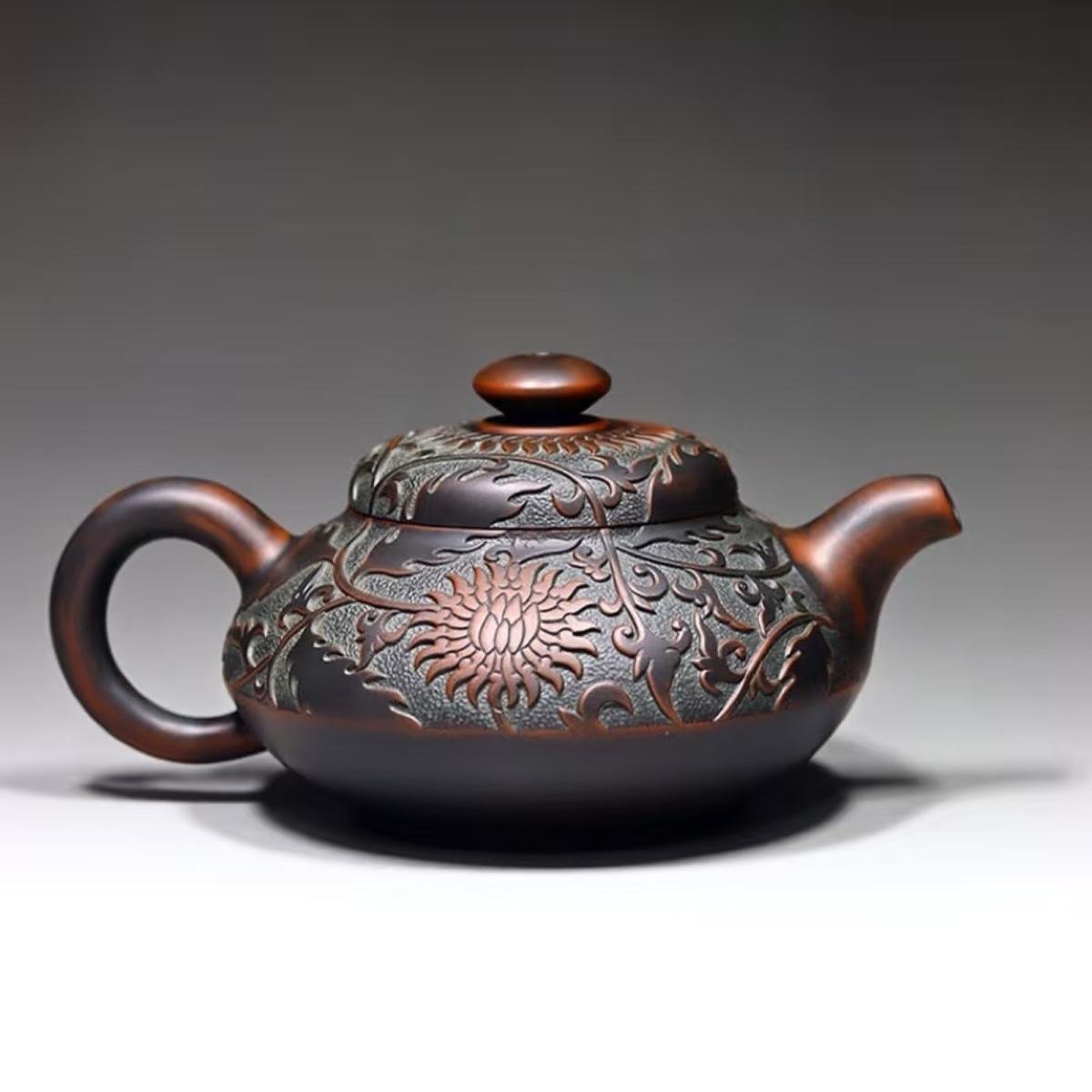 Hand-carved Nixing clay teapot, Full Bloom style - product detail view 4