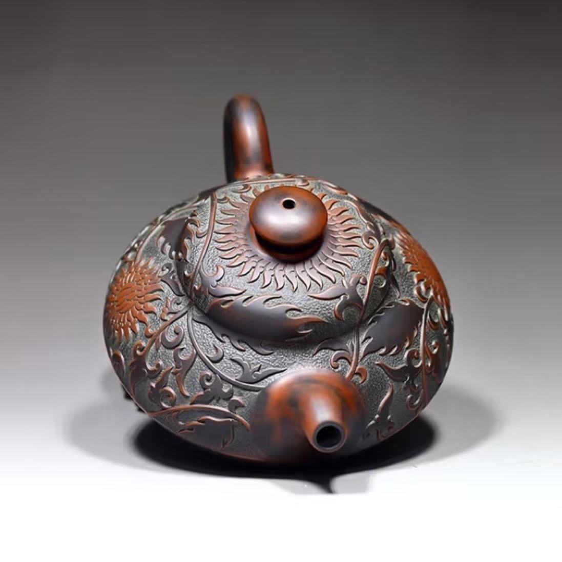 Hand-carved Nixing clay teapot, Full Bloom style - product detail view 5