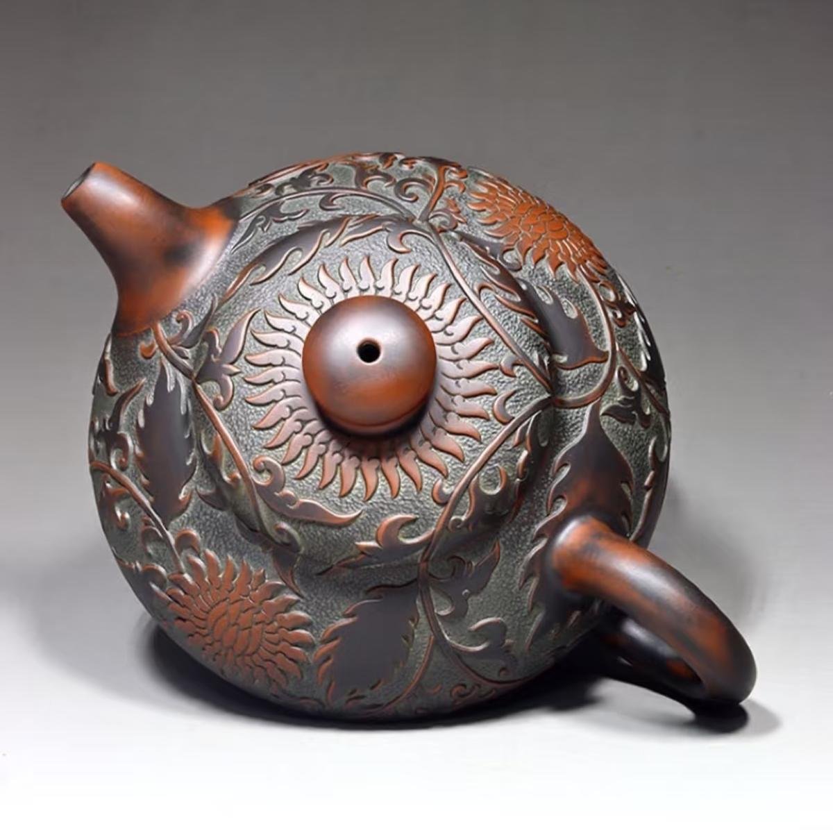 Hand-carved Nixing clay teapot, Full Bloom style - product detail view 6