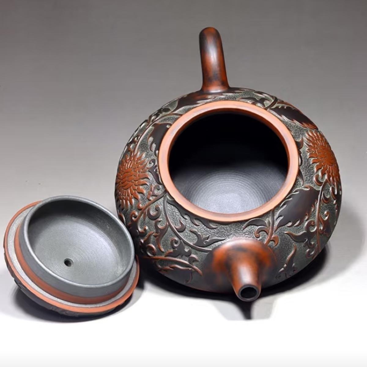 Hand-carved Nixing clay teapot, Full Bloom style - product detail view 7