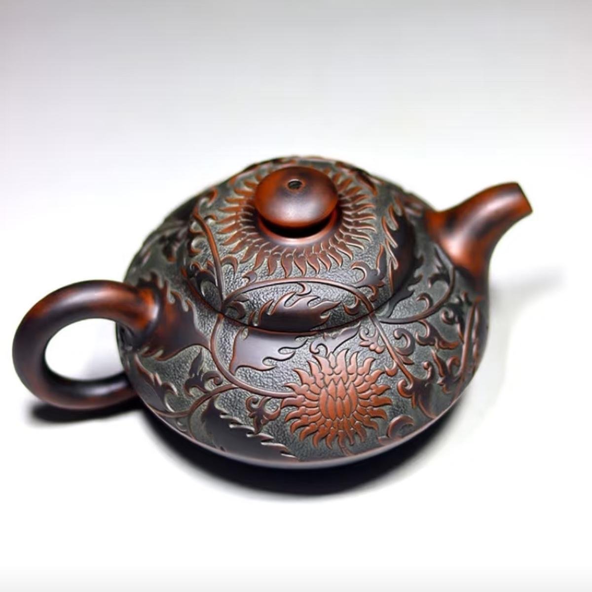 Hand-carved Nixing clay teapot, Full Bloom style - product detail view 8