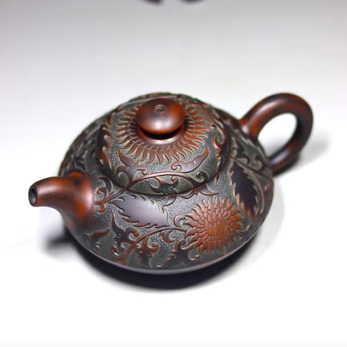 Hand-carved Nixing clay teapot, Full Bloom style - product detail view 9