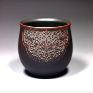 Handmade Nixing clay tasting cup, Good Fortune style - artisan pottery from Qinzhou, China