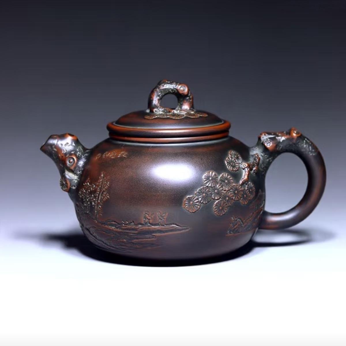 Handmade Nixing clay teapot, Pine Leaf style - artisan pottery from Qinzhou, China