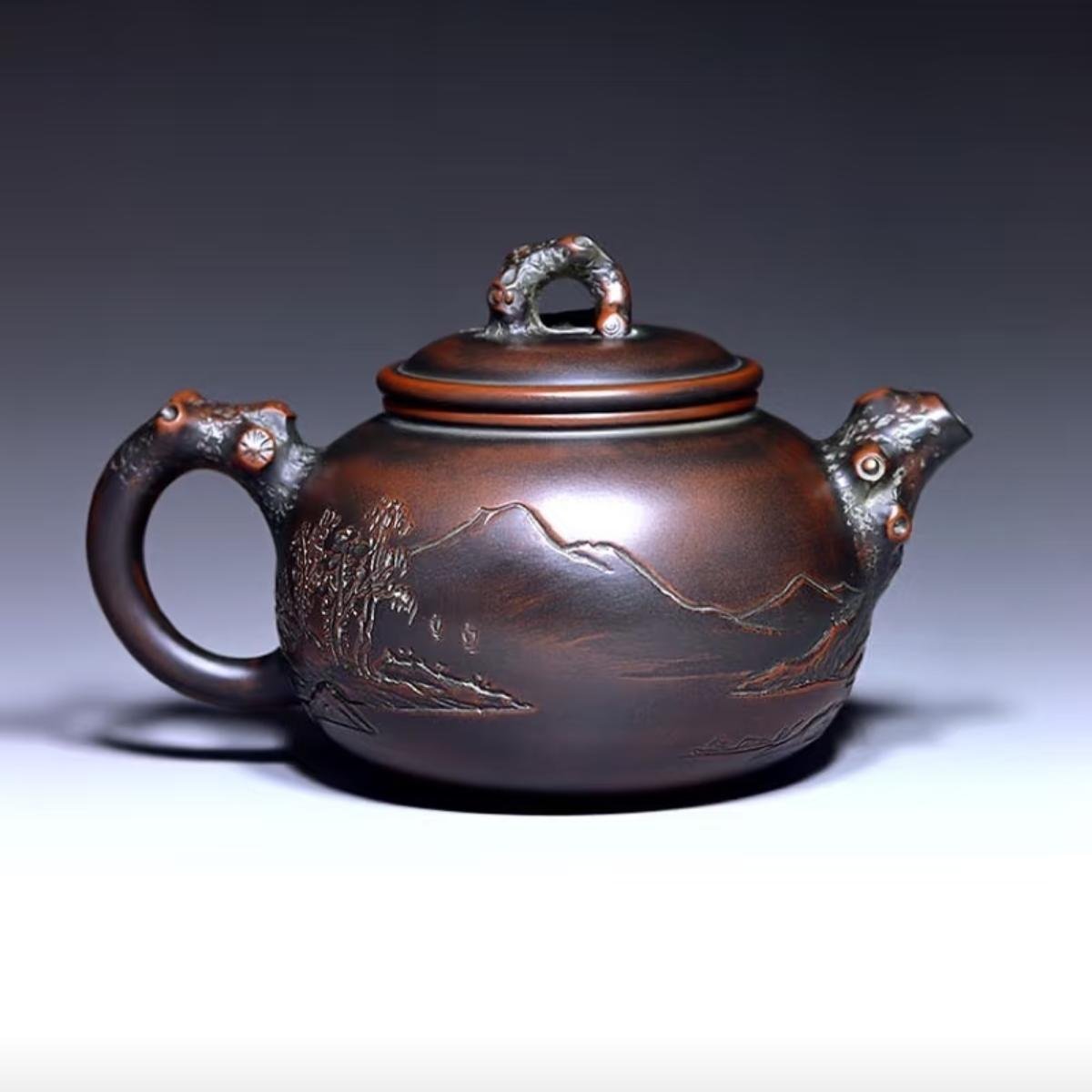 Hand-carved Nixing clay teapot, Pine Leaf style - product detail view 2
