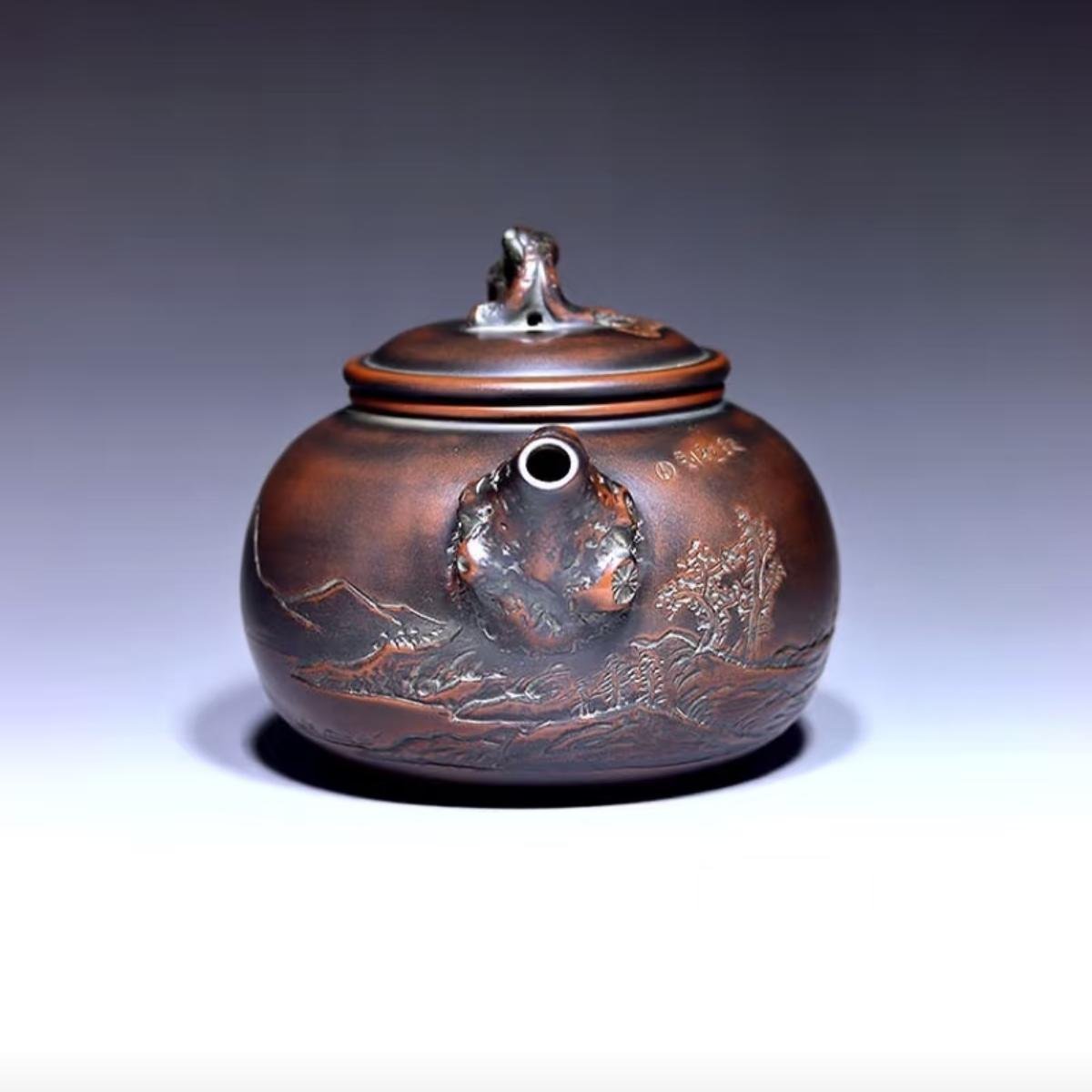 Hand-carved Nixing clay teapot, Pine Leaf style - product detail view 3