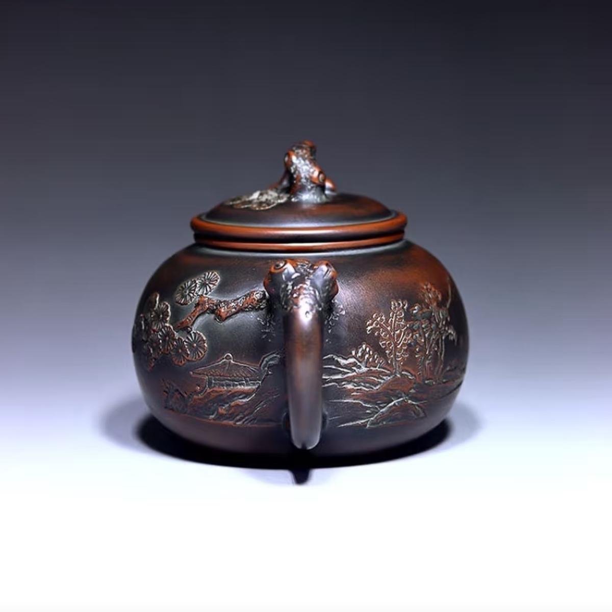 Hand-carved Nixing clay teapot, Pine Leaf style - product detail view 4