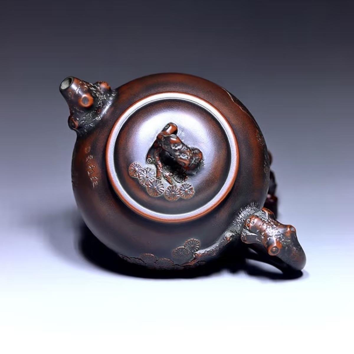 Hand-carved Nixing clay teapot, Pine Leaf style - product detail view 7