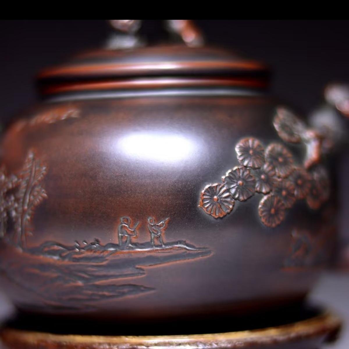 Hand-carved Nixing clay teapot, Pine Leaf style - product detail view 9
