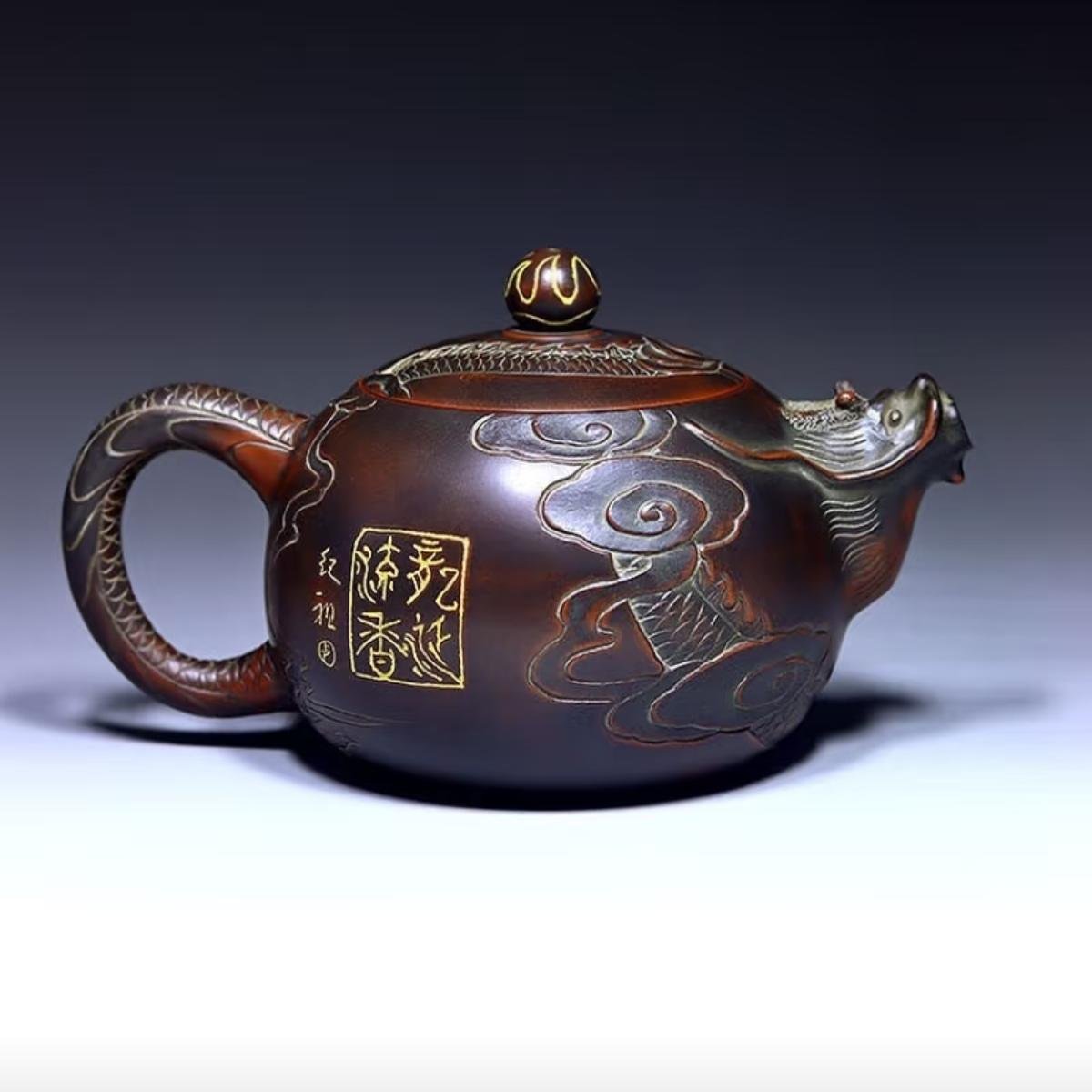 Hand-carved Nixing clay teapot - product detail view 4