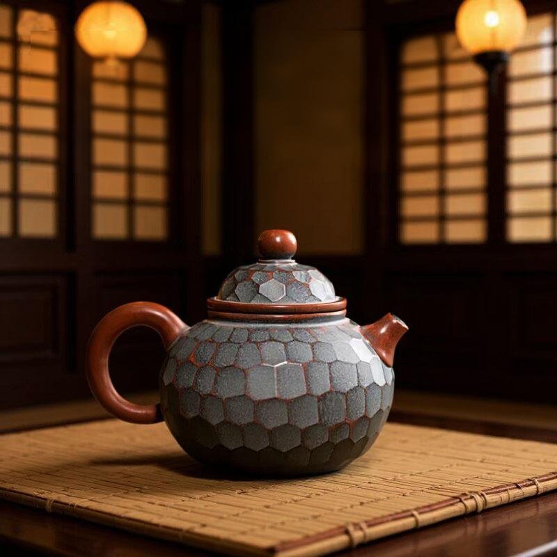 Handmade Nixing clay teapot, Diamond Rongtian style - artisan pottery from Qinzhou, China