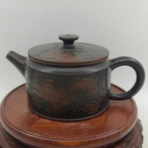 Handmade Nixing clay teapot, Lotus & Fish style - artisan pottery from Qinzhou, China