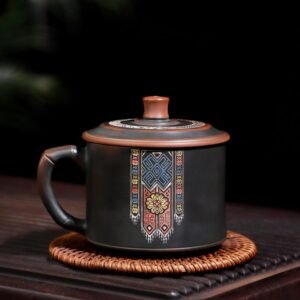 Handmade Nixing clay mug, Zhuang Brocade Covered style - artisan pottery from Qinzhou, China