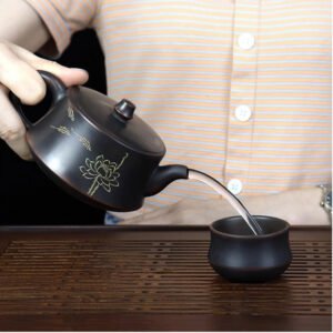 Handmade Nixing clay teapot, Column-Base Wide-Mouth style - artisan pottery from Qinzhou, China