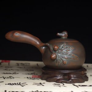 Handmade Nixing clay teapot, Peach Bionic Side-Handle style - artisan pottery from Qinzhou, China
