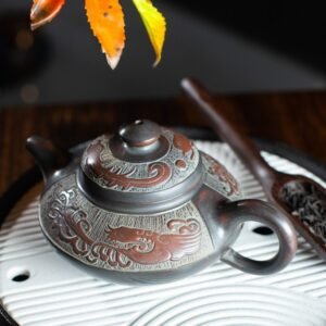 Handmade Nixing clay teapot, Archaic Bronze-Style - artisan pottery from Qinzhou, China