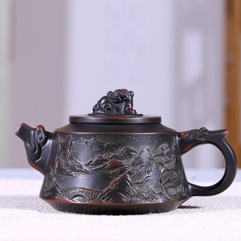 Handmade Nixing clay teapot, Cloud & Dragon Relief style - artisan pottery from Qinzhou, China