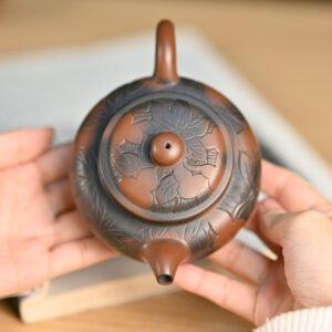 Handmade Nixing clay teapot, Gourd-Carved Archaistic style - artisan pottery from Qinzhou, China