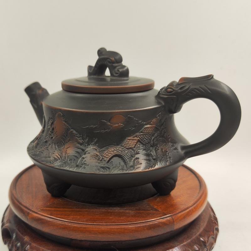 Hand-carved Nixing clay teapot, Dragon Zun style - product detail view 2