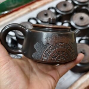 Handmade Nixing clay teapot, Bronze Drum & Brocade style - artisan pottery from Qinzhou, China