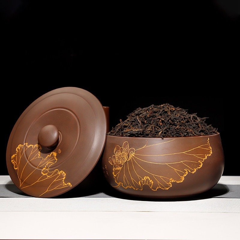 Hand-carved Nixing clay tea caddy, Lotus style - product detail view 2
