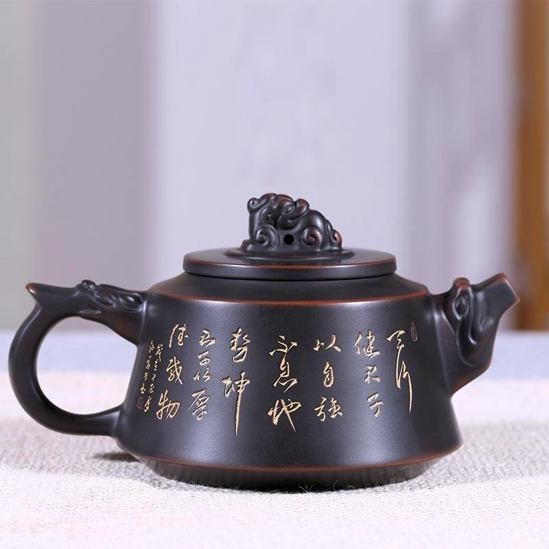 Hand-carved Nixing clay teapot, Cloud & Dragon Relief style - product detail view 2