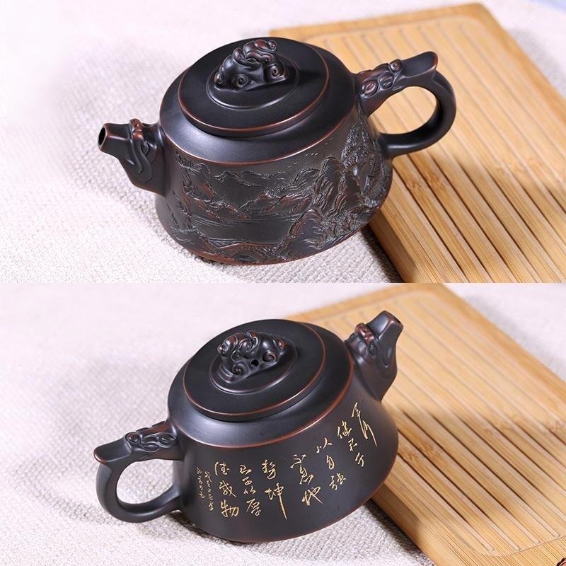 Hand-carved Nixing clay teapot, Cloud & Dragon Relief style - product detail view 3
