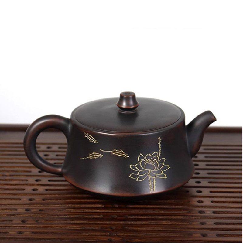 Hand-carved Nixing clay teapot, Column-Base Wide-Mouth style - product detail view 4