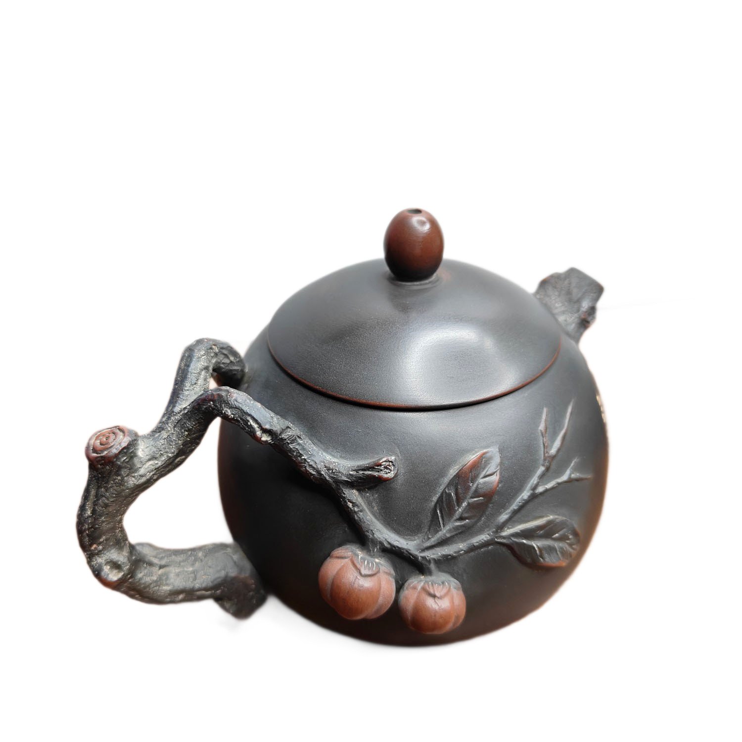 Hand-carved Nixing clay teapot, Persimmon Good Luck style - product detail view 3