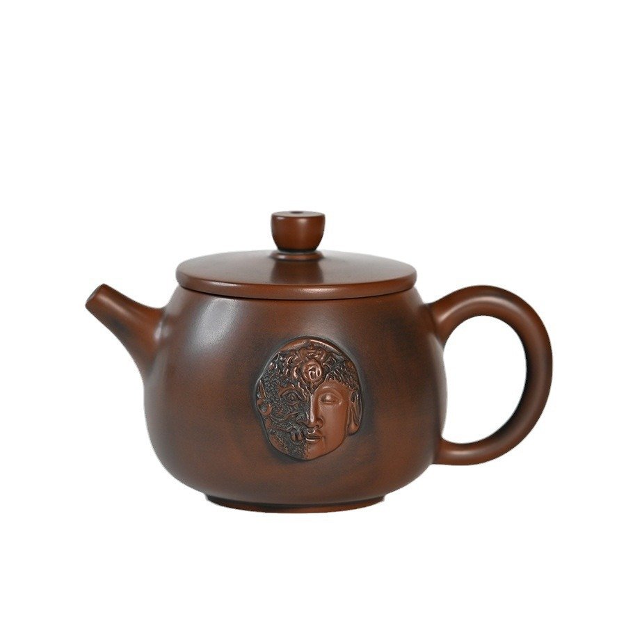 Hand-carved Nixing clay teapot, Barrel of Gold style - product detail view 5