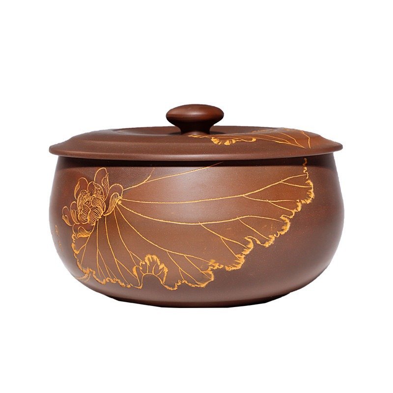 Hand-carved Nixing clay tea caddy, Lotus style - product detail view 5