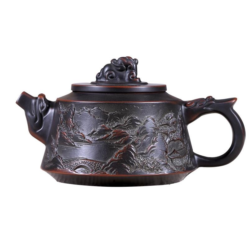 Hand-carved Nixing clay teapot, Cloud & Dragon Relief style - product detail view 5