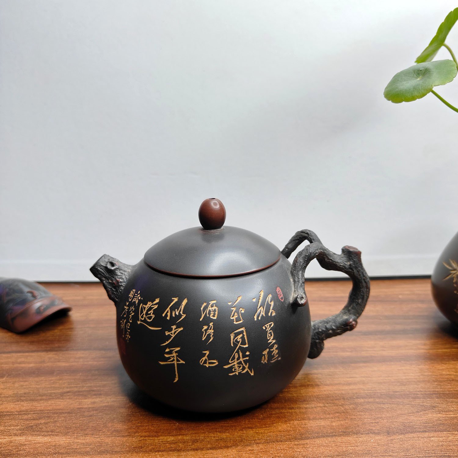 Hand-carved Nixing clay teapot, Persimmon Good Luck style - product detail view 4