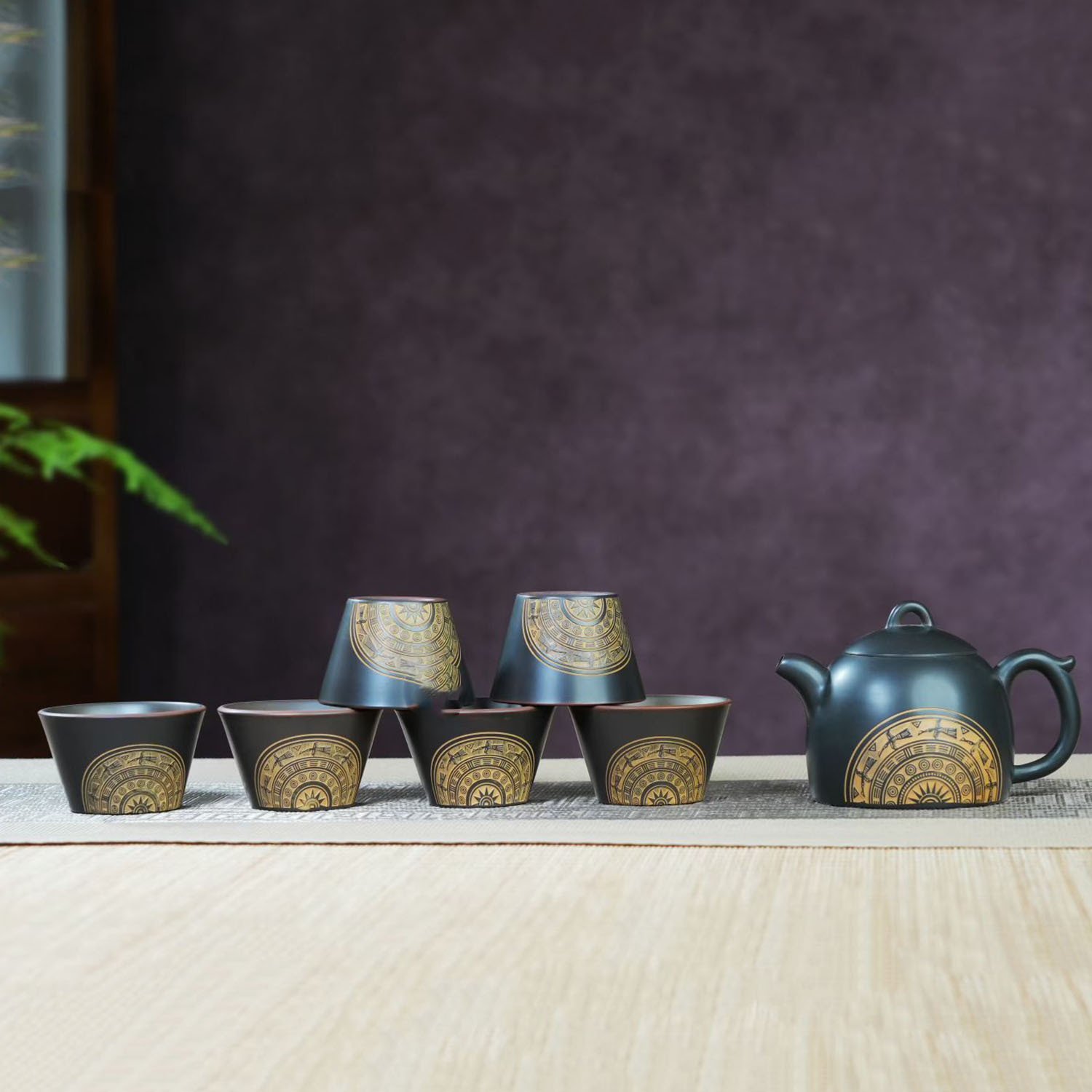Hand-carved Nixing clay teapot set, Qin Quan style - product detail view 8